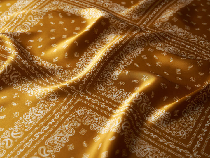 Charmeuse satin fabric by the yard - Mustard  Bandana Print