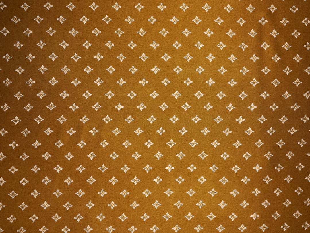 Charmeuse satin fabric by the yard - Gold and white diamond print