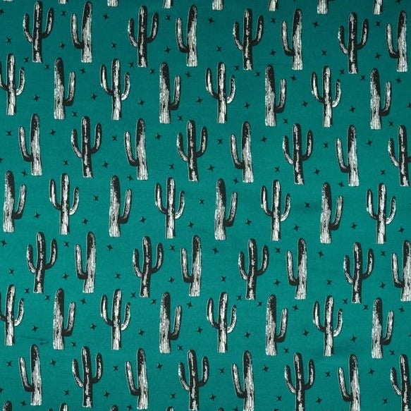 Charmeuse Satin print fabric by the yard - Cactus and dainty stars - western print