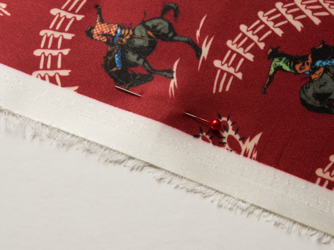 Charmeuse Satin sublimation print fabric by the yard - Red western rodeo inspired print